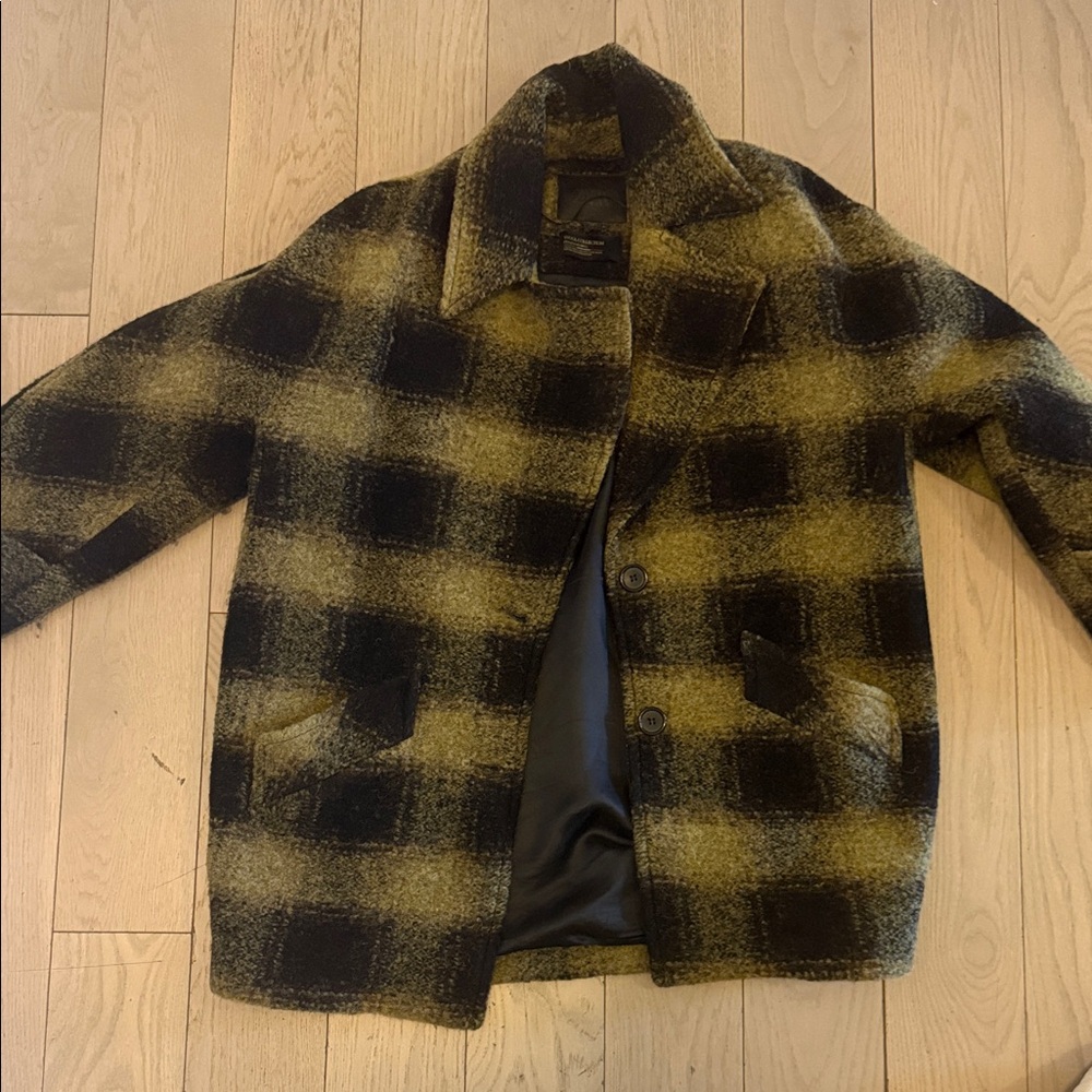 Zara Women's Plaid Wool Blend Jacket in Black & Mustard